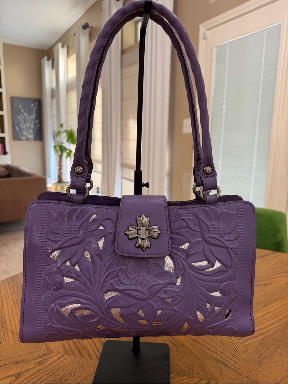 Patricia Nash Amethyst Floral Cut-out Shoulder Satchel Bag